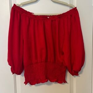 Off the shoulder crop smocked blouse red size x-large